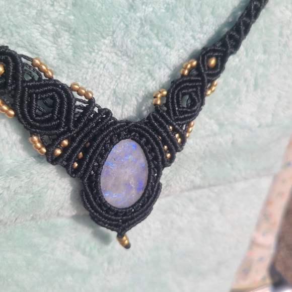 Moonstone Micro Macrame Necklace Genuine Stone Color Changing - Picture 3 of 5
